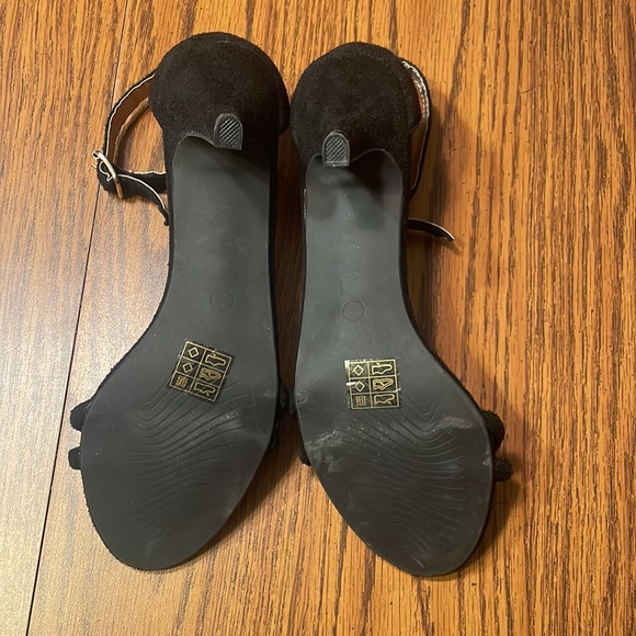 Allegra K Suede Open Toe Kitten Heel Ankle Strap Sandals, Black, Size 7. - Picture 6 of 8